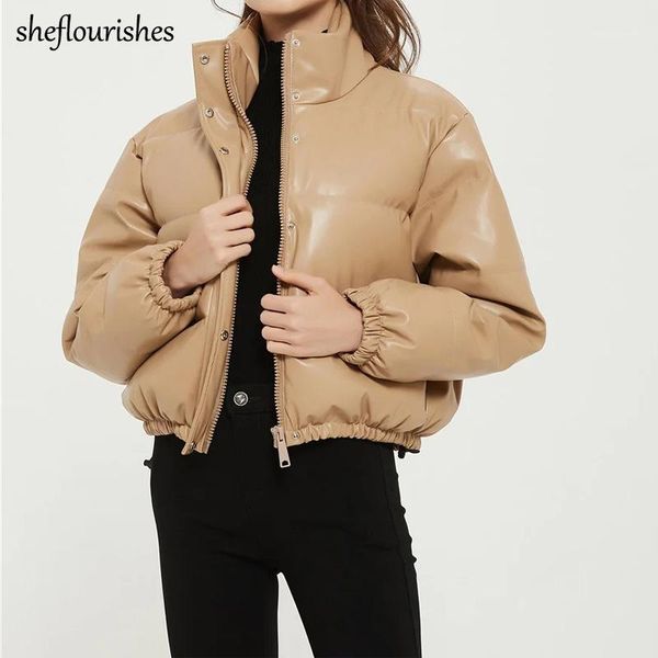 

winter leather jacket casual woman parkas fashion stand collar coat basic oversized black padded korean 2021 women's & faux