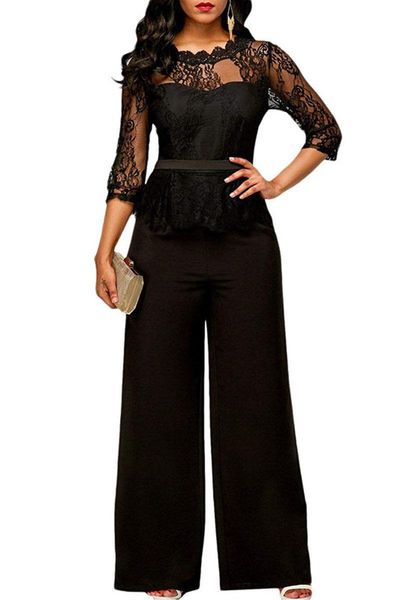 

women's jumpsuits & rompers fashion women ladies clubwear summer lace playsuit jumpsuit romper long pants evening party elegant female, Black;white