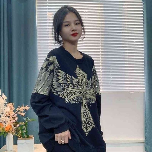 

2021 autumn new women's european goods front and rear wings drill loose cotton casual clothes, Black