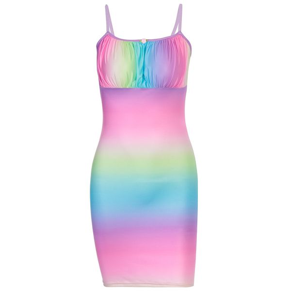 

paris girl summer women's bodycon explosion rainbow tie-dye pleated suspender fashion slim party mini dresses 210524, Black;gray