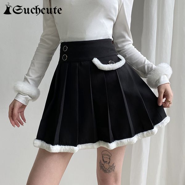 

casual dresses goth aesthetic fur trim a-line mini skirt for women y2k fashion streetwear pleated preppy style basic s 8p0v, Black;gray