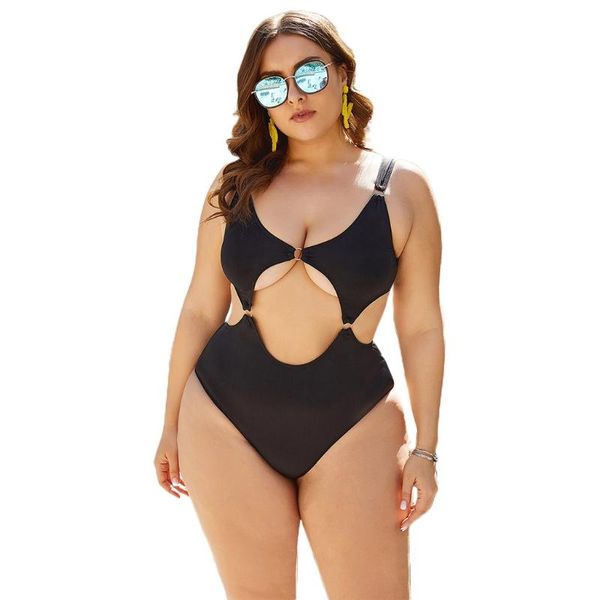 

plus size women's swimsuits one-piece black hollow out monokinis swimwear bikini set xxl-5xl suits