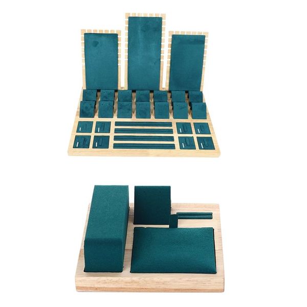 

jewelry pouches, bags european style stand flannel leather bamboo wood & display tray set green, Pink;blue