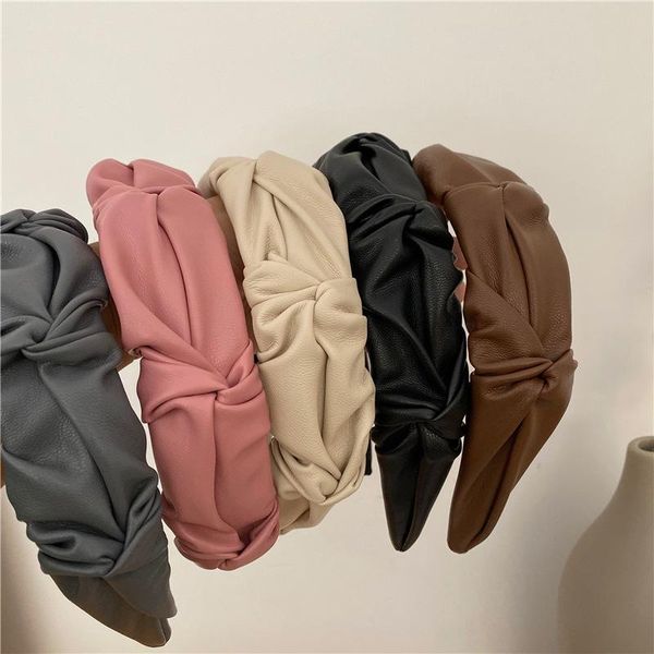 

hair accessories pleated headband pu leather turban for women wide size solid color hairbands girls hoop jewelry