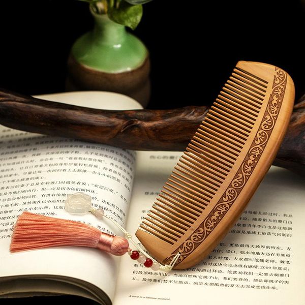 Brincos colar estilo chinês literatura retro portátil pequeno mogno pente de cabelo fino dentes finos envie namorada presente de casamento bem w