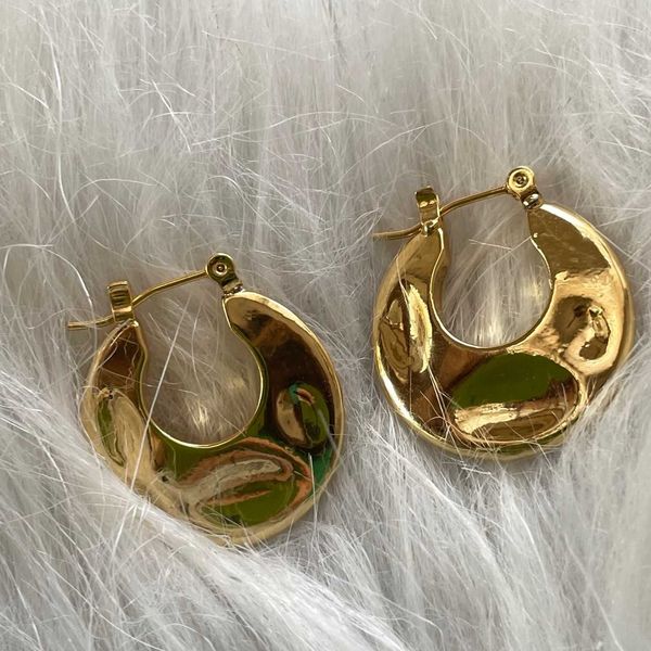 

181 french cool brass finish gold plated flat circle concave convex fold earrings g8-6, Silver