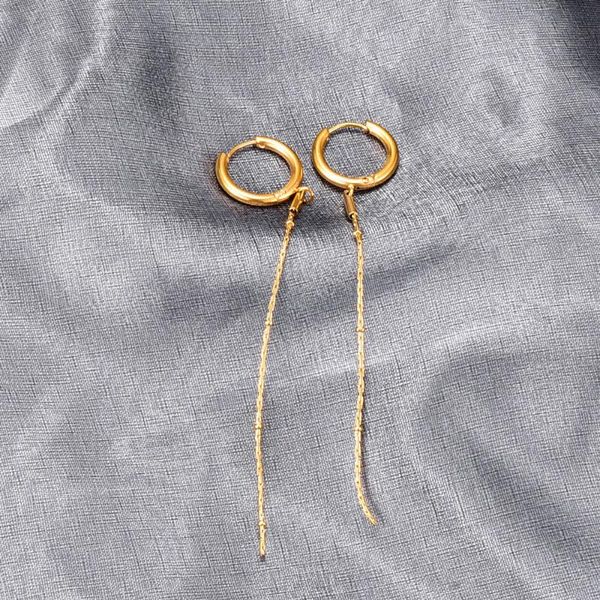 

hoop & huggie gold earrings brinco stainless steel long chains beaded earring fashion jewelry party gift, Golden;silver