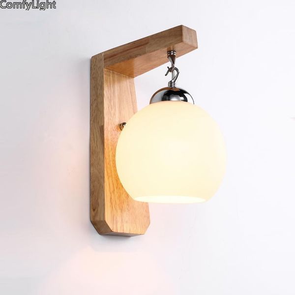 

wall lamp wood glass lamps led bedroom bedside home deco nordic design living dining room corridor el lights on atelier e27