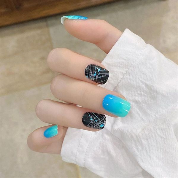 

false nails 24 pcs designed fake artificial tips set full cover for short decoration press on art manicure, Red;gold