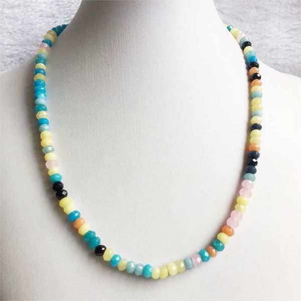 

chains 4*6mm faceted mix color jade necklace vintage natural stone jewelry noble elegant exquisite chain choker collier, Silver
