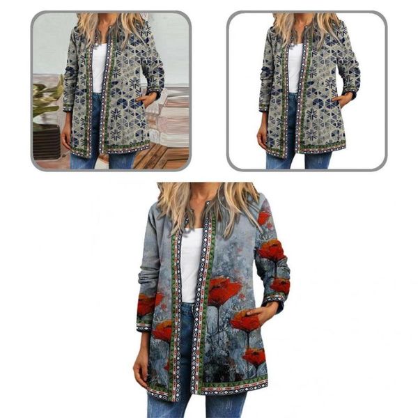 

women's jackets vintage temperament loose floral print cardigan coat women autumn jacket for winter, Black;brown