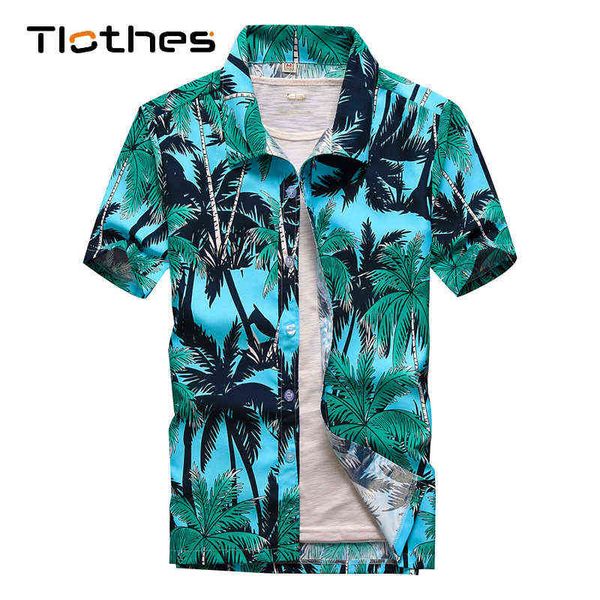 

26 colors summer fashion mens hawaiian shirts short sleeve button coconut tree print casual beach aloha shirt plus size 5xl w220216, White;black