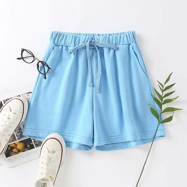 

solid color casual shorts women elastci high waist sweatpants fashion blue bottoms short mujer women's, White;black