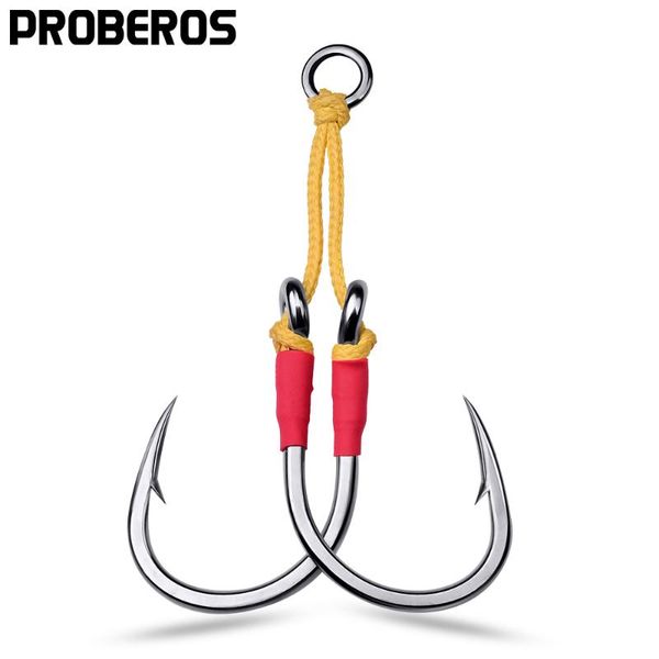 

fishing hooks proberos 10pairs metal jig 1/0-3/0-5/0-7/0-9/0-11/0-13/0# jigging assist fishhook with pe line feather solid ring