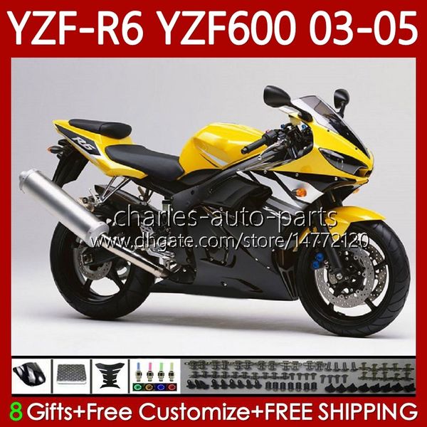 Motorradkörper für Yamaha YZF-R6 YZF600 YZF R 6 600 CC 03-05 Körperarbeit heiß gelb 95NO.90 YZF R6 600cc YZFR6 03 04 05 Cowling YZF-600 2003 2004 2005 OEM Fantings Kit