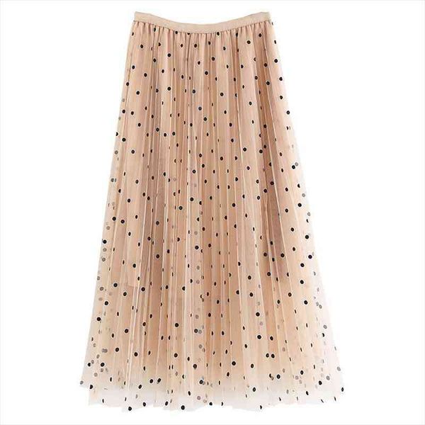 

spring summer ladies polka dot long skirt high waist casual loose pleated skirt female elastic waist maxi, Black