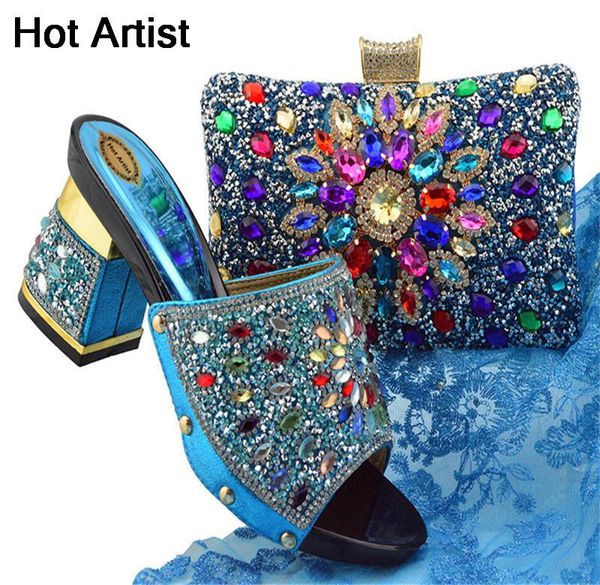 

arrival african women shoes and bag set italian decorated with rhinestone pumps party fgt004 dress, Black