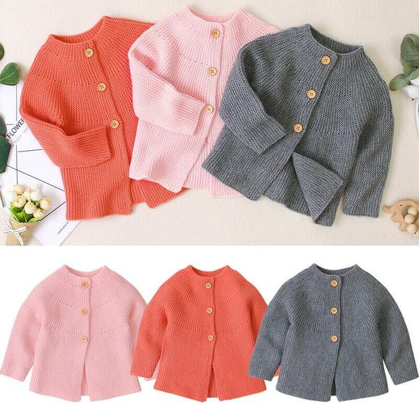 

infant born baby boy girl button knitted cardigan sweaters long sleeve jacket coat outwear outfit solid loose clothes pullover, Blue