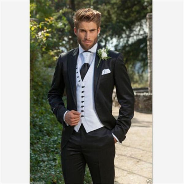 

elegant men suit custom black groom tuxedos wedding business work /formal prom wear men's suits 3 piece set (jacket+pants+vest) & blaze, White;black