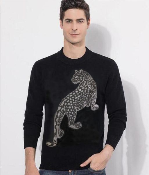 

men's sweaters rhinestones mens winter slim fit diamonds design sweater casual fashion o-neck quality, White;black