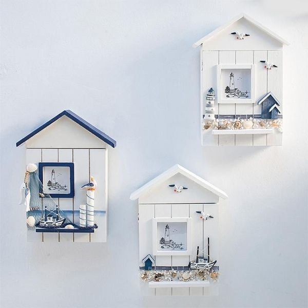 

hooks & rails mediterranean style house shape wooden key holder box case wall mounted hanging cabinet storage organizer home decor