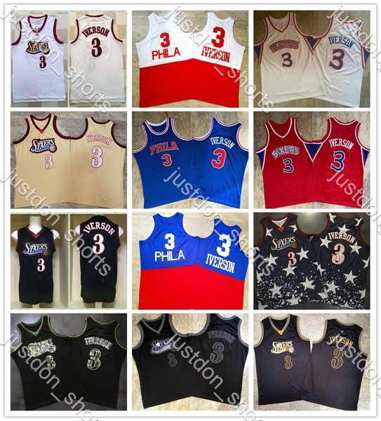 

youth vintage authentic stitched jerseys georgetown hoyas college allen iverson 3 dense embroidery mitchell & ness swingman shirts, Black