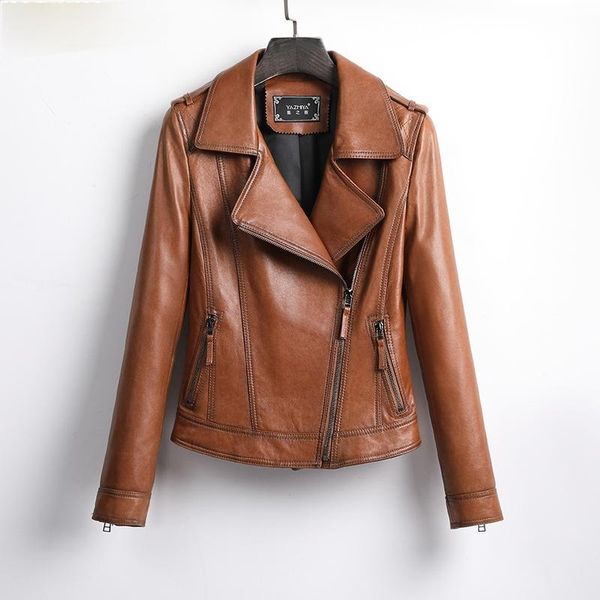 

women's leather & faux 100% genuine jacket women slim brown short real sheepskin coat motorcycle coats and jackets clothing chaquetas w, Black
