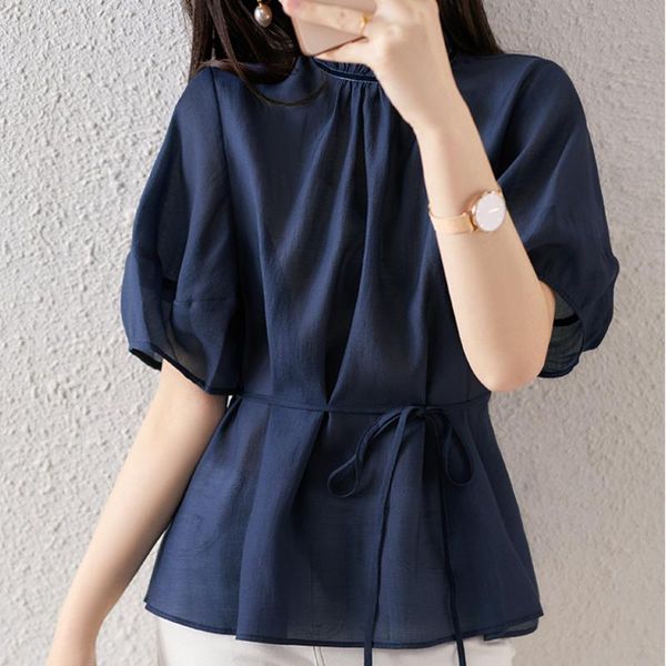 

women's blouses & shirts [ewq] 2021 summer japanese style o neck lantern sleeve womens simple ladies apricot shirt qv26412, White