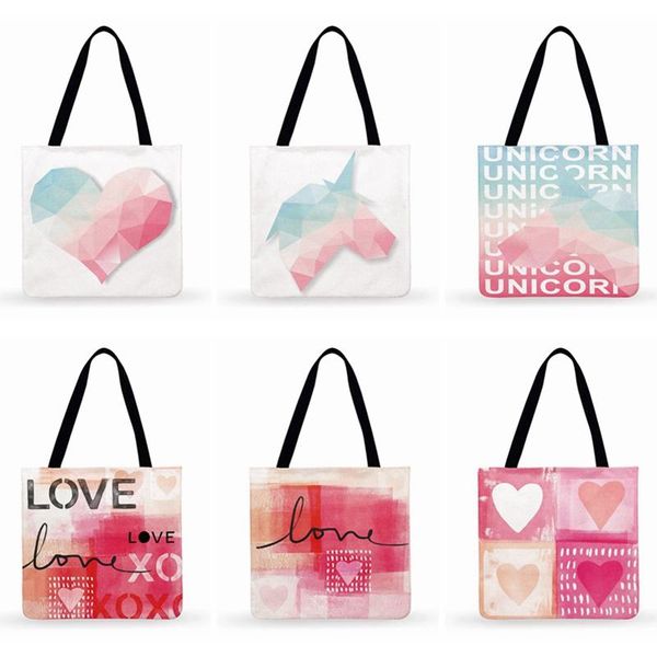 

shopping bags pink love women casual tote digital printed bag ladies shoulder clutch foldable fashion beach