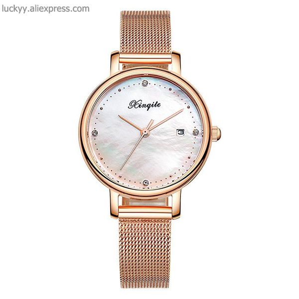 

wristwatches fashion ultra thin quartz ladies watch stainless steel rose gold bracelet girls pearl dial dress clock waterproof a235, Slivery;brown