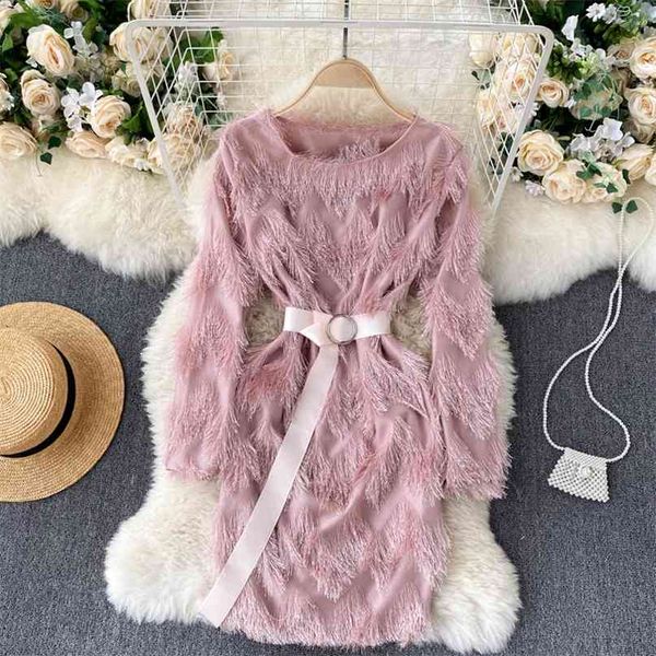 

lady fashion a-line dress women round neck long sleeve elegant solid color party vestidos clothings q258 210527, Black;gray