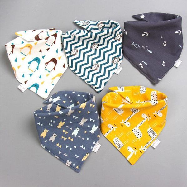 

baby bibs triangle double cotton 5 pieces/lot cartoon print saliva towel boys girls feeding apron bandana & burp cloths