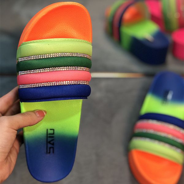 

women slippers summer fashion thick flat heels slides bling comfort round toe sandal female indoor house outdoor shoes 80% off outlet online, Black