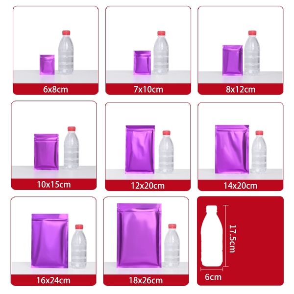 Vários tamanhos Matte roxo Flat Bottom Seal Selo Embalagem Sacos Resealable Embalagem Folha De Alumínio Mylar Pets Food Package Bag