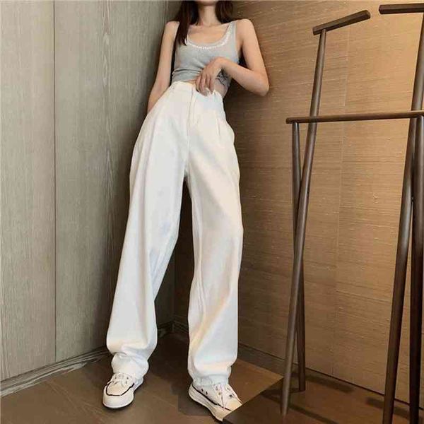 

white woman pant high waist wide leg clothing leisure black streetwear vintage all-match full-length pants, Blue
