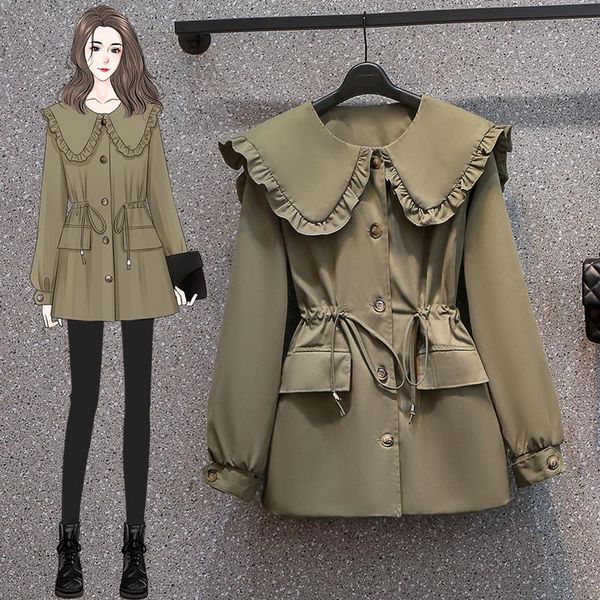 

women's trench coats green sweet plus large size oversize korean fashion autumn clothing female jackets kawaii vintage 2021, Tan;black