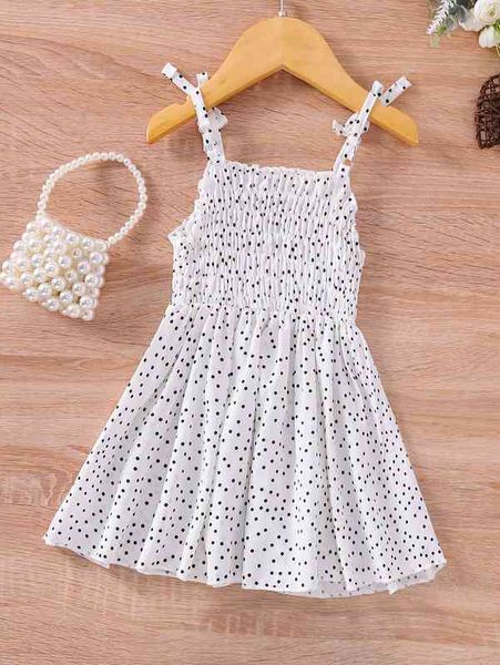 

baby polka dot tie shoulder shirred cami dress she, Red;yellow