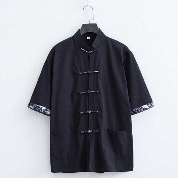 

ethnic clothing 2021 summer chinese style mens tang suit cotton linen short sleeve shirts traditional clothes hanfu shirt 31337, Red