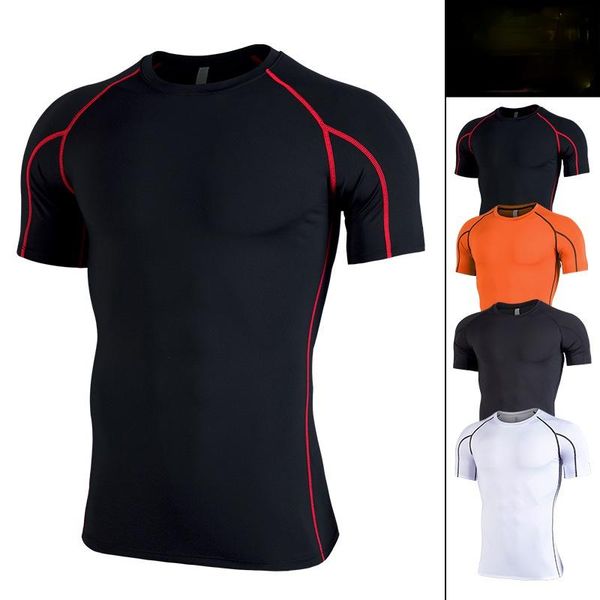 

men's t-shirts summer fitness wear stretch tight dry clothes outdoor running basketball short sleeves sportswear muscle brothers t shir, White;black
