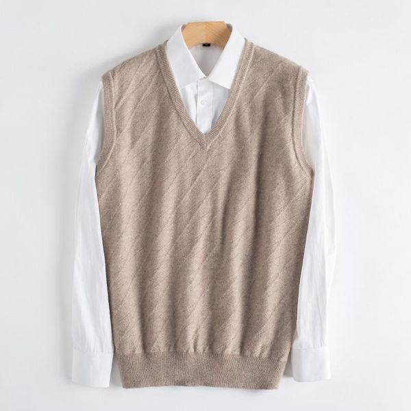 

men's vests 2021 winter man vest 100% goat cashmere knitting jumpers grade soft and warm sleeveless sweaters male, Black;white