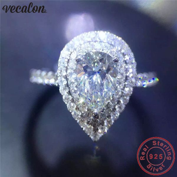

vecalon water drop promise ring 925 sterling silver engagement ring pear cut diamond wedding band rings for women jewelry, Slivery;golden