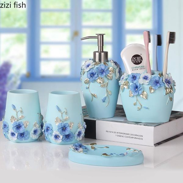 

bath accessory set flowers relief portable soap dispenser toothbrush holder dish bathroom accessories wedding gifts resin supplies