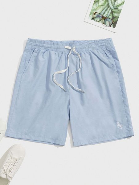 

men drawstring waist unicorn embroidery shorts w4n2#, Black