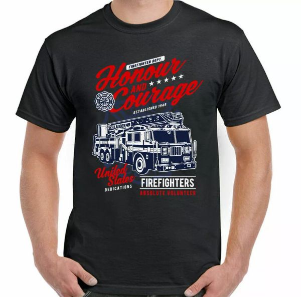 

firefighter t-shirt honor & courage mens fireman fire service engine, White;black