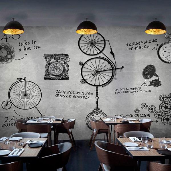 

wallpapers continental retro custom 3d stereoscopic large mural mechanical timepiece letter coffee bar west restaurant silk cloth