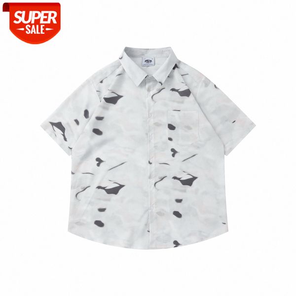 

abstract printing short-sleeved shirt wei yi flow casual couple short coat #k87p, White;black