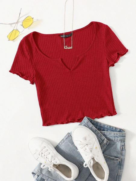 

notch neck lettuce edge tee 2143#, White