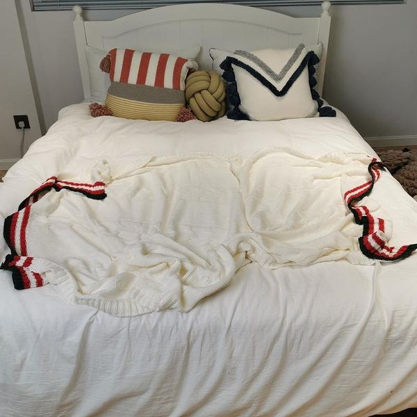 

blankets yiruio contrast color stripe twist blanket super cozy blending cotton travel luxury wearable knitted throw 2021