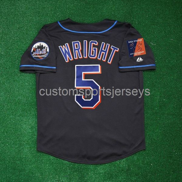 Homens homens jovens bordados David Wright 2004 Shea 40ª Jersey Black todos os tamanhos