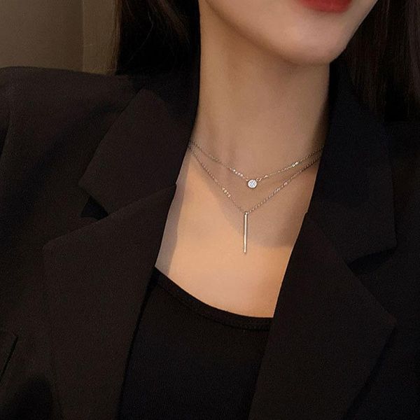 

chains multi-layer female zircon pendants drop silver color rhinestone choker necklace jewelry for women minimalist wholesale